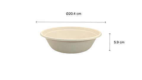 Wide Round Natural Bagasse Bowl | 1000ml