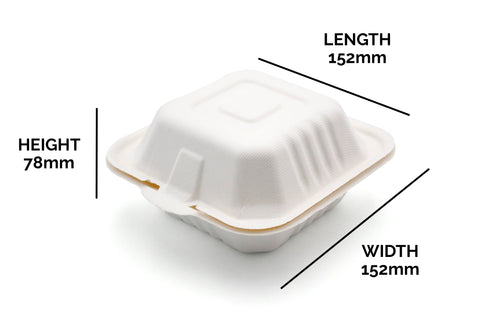Bagasse Clamshell - 15.2 x 15.2 x 7.8 mm (6")