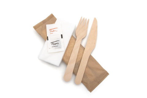 5 in 1 Wooden Meal Kit (Knife, Fork, Napkin, Salt, Pepper)