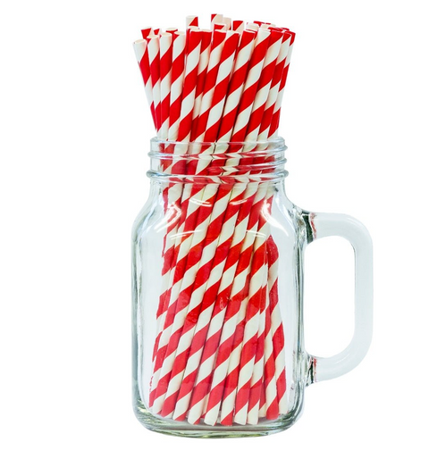 8" Red & White Paper Straws 6mm