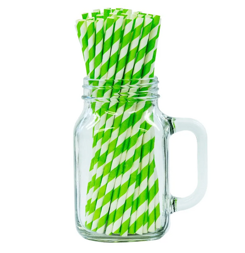 8" Green & White Paper Straws 6mm