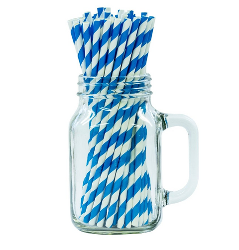 8" Blue & White Paper Straws 6mm