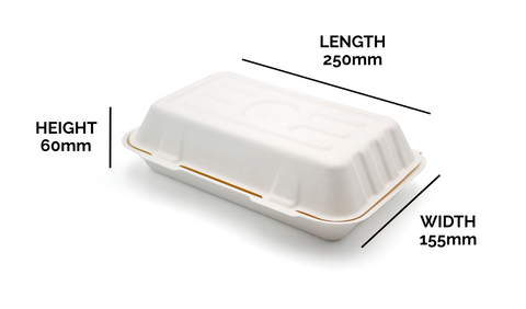 Bagasse Clamshell - 25 x 15 x 6 mm (10 x 6 x 2.5")