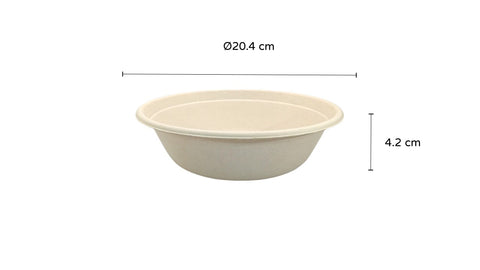 Wide Round Natural Bagasse Bowl | 750ml