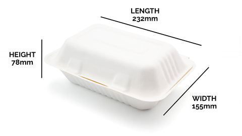 Bagasse Clamshell - 23.2 x 15.5 x 7.8 mm (9 x 6")