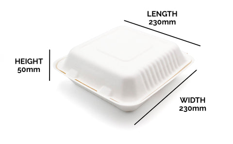 Bagasse Clamshell - 23. x 23 x 5 mm (9 x 9")