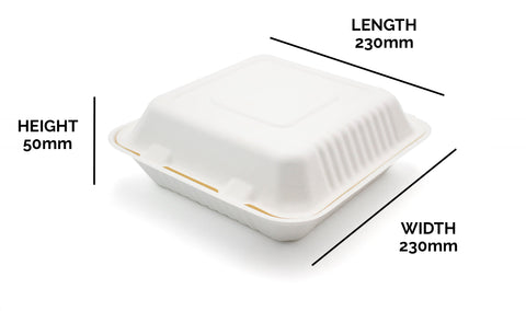 Bagasse Clamshell - 23 x 23 x 5 mm (9 x 9")